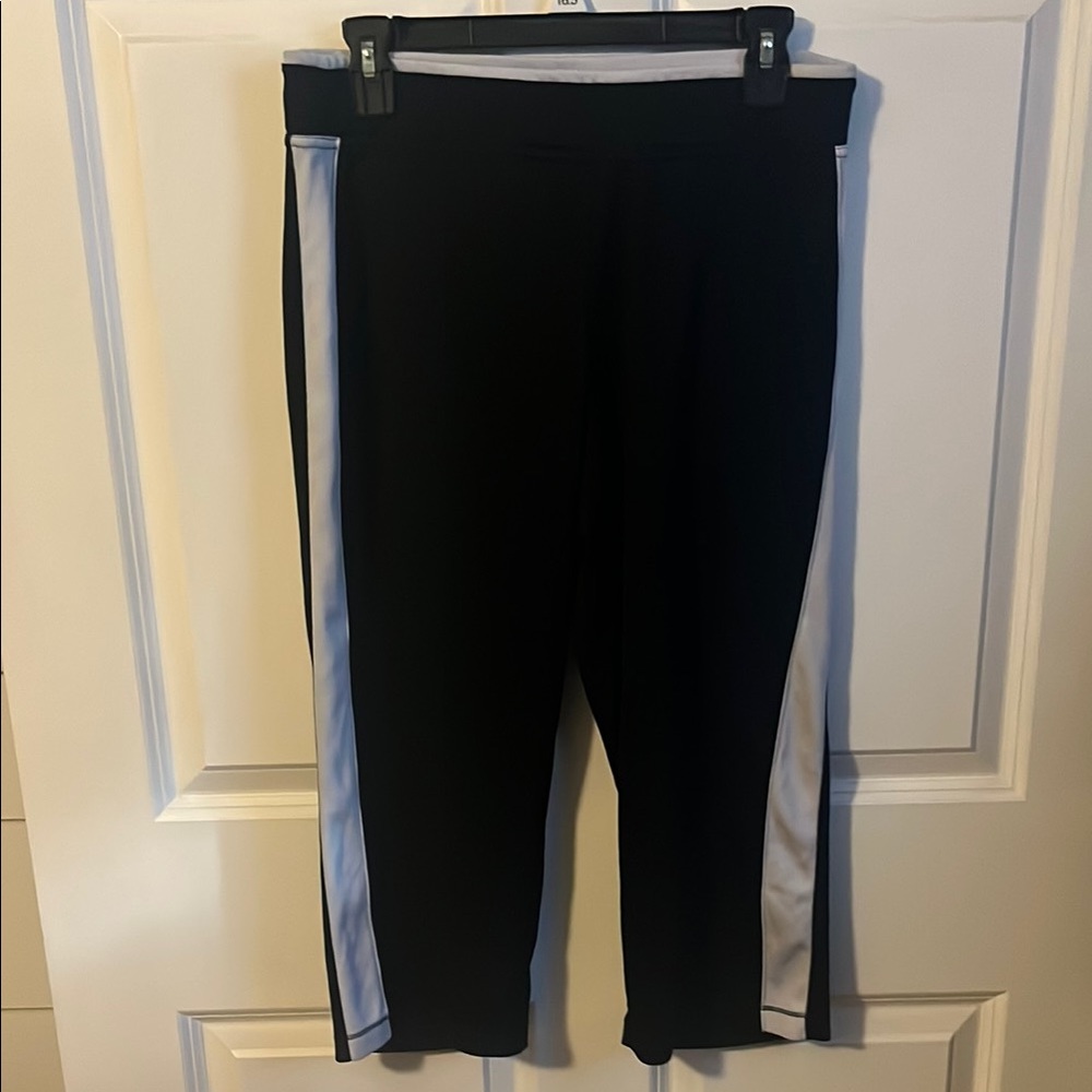 Black Active Straight Leg Pants with White Stripes